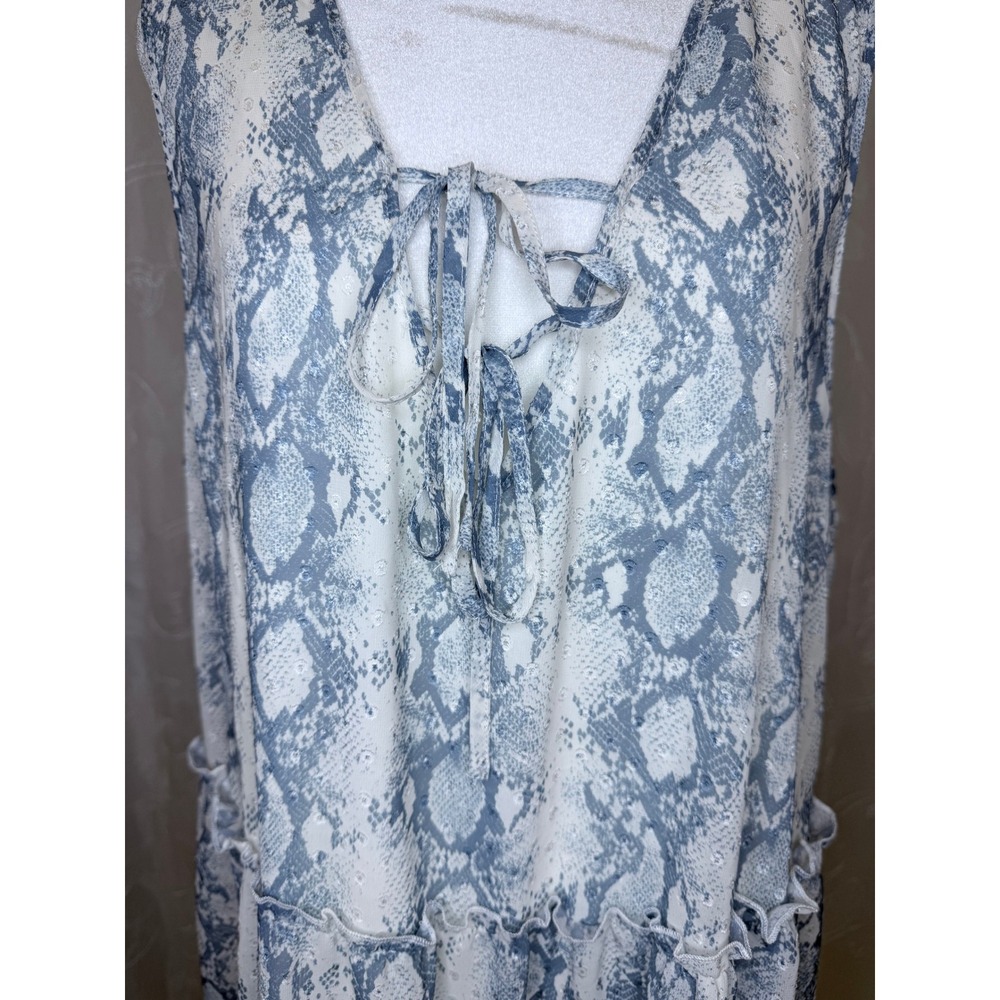 A Beautiful Soul Blue Cream Snakeskin Swiss Dot Tiered Dress 14/16 NWT - Picture 4 of 10